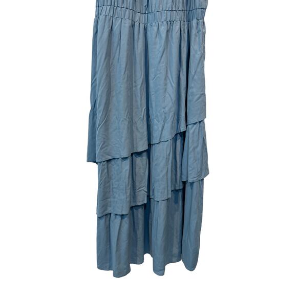 Evereve Womens Size Large Brea Tiered Strap Midi Sundress Blue NEW - Picture 7 of 14